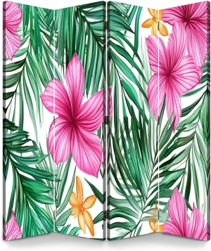 Room Divider Panel Folding Privacy Screen Tropical Leaves Flowers Seamless Pattern Hand Wood Partition Wall Panels Freestanding Screen Dividers for Room Separation