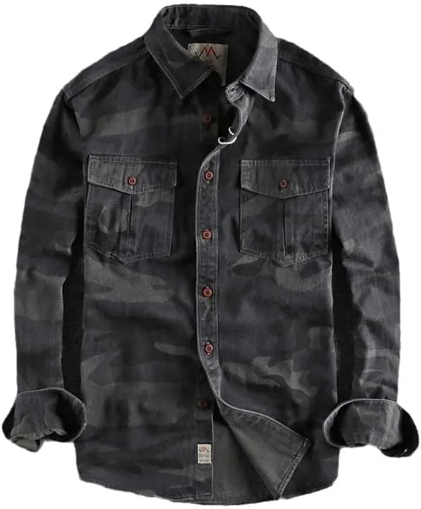 Rugged Camo Men's Shirt-Double Pocket Long Sleeve,Ideal for Work or Casual Wear-A Versatile Top for All Men
