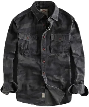 Rugged Camo Men's Shirt-Double Pocket Long Sleeve,Ideal for Work or Casual Wear-A Versatile Top for All Men