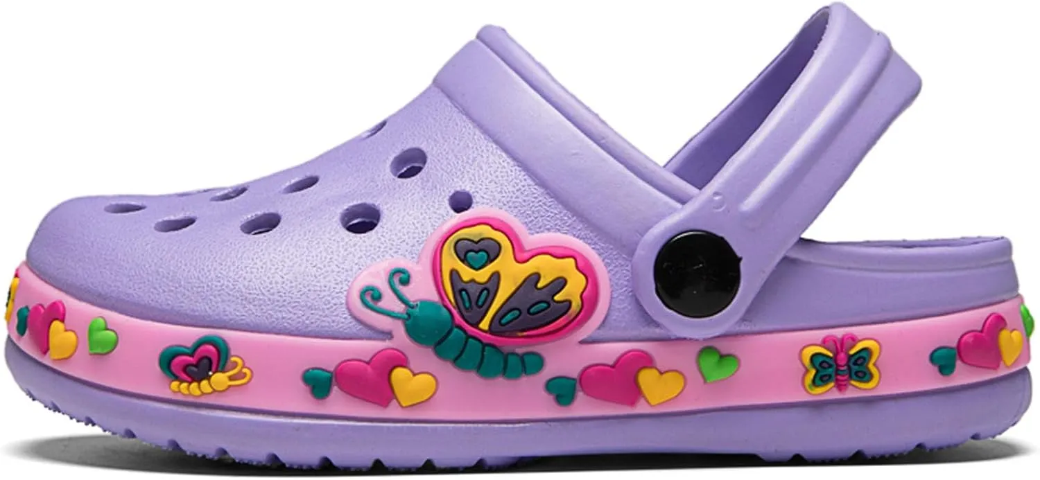 SECHRITE Kids Fur Lined Clogs Garden Shoes for Boys Girls Toddler Cartoon Sandals with Removable Fleece Lined Winter Warm Indoor Outdoor Home Slippers Non-Slip Sole