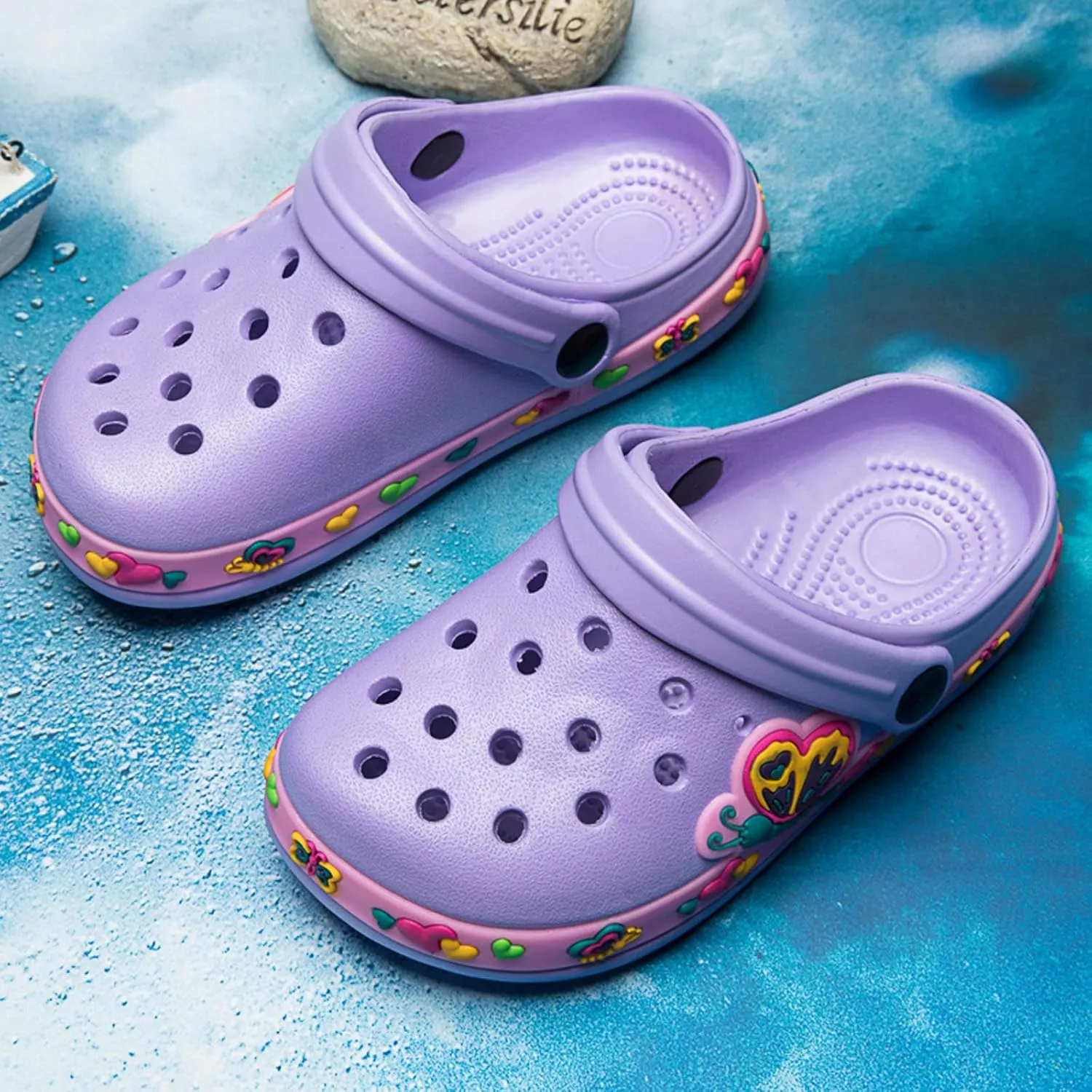 SECHRITE Kids Fur Lined Clogs Garden Shoes for Boys Girls Toddler Cartoon Sandals with Removable Fleece Lined Winter Warm Indoor Outdoor Home Slippers Non-Slip Sole