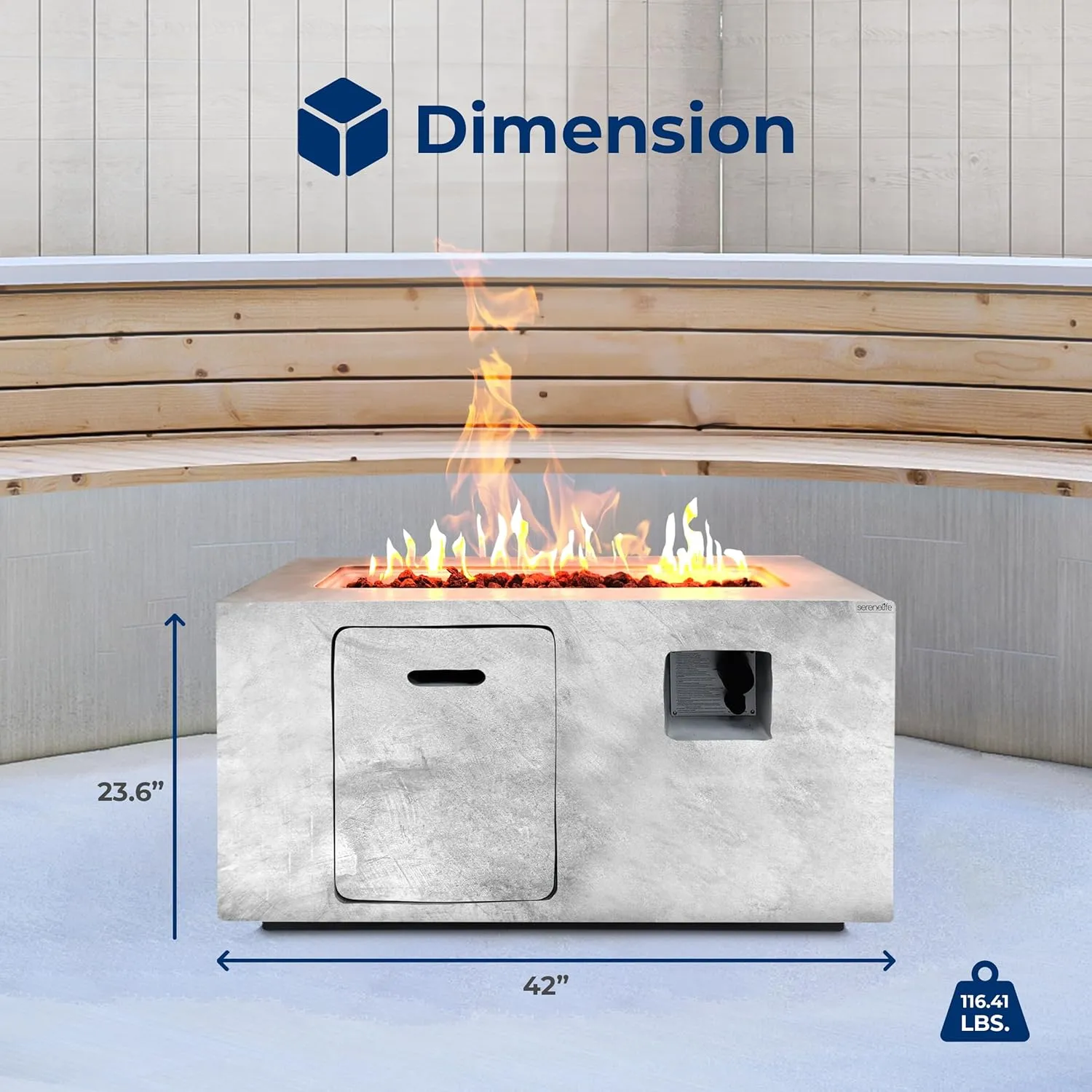 Serenelife Fire Pit Table - 50,000 BTU Propane Gas Fire Pit with Adjustable Flame & Stainless Steel Burner, Weather Resistant, Easy Propane Access, Perfect for Parties & BBQs with Elegant Lava Rock