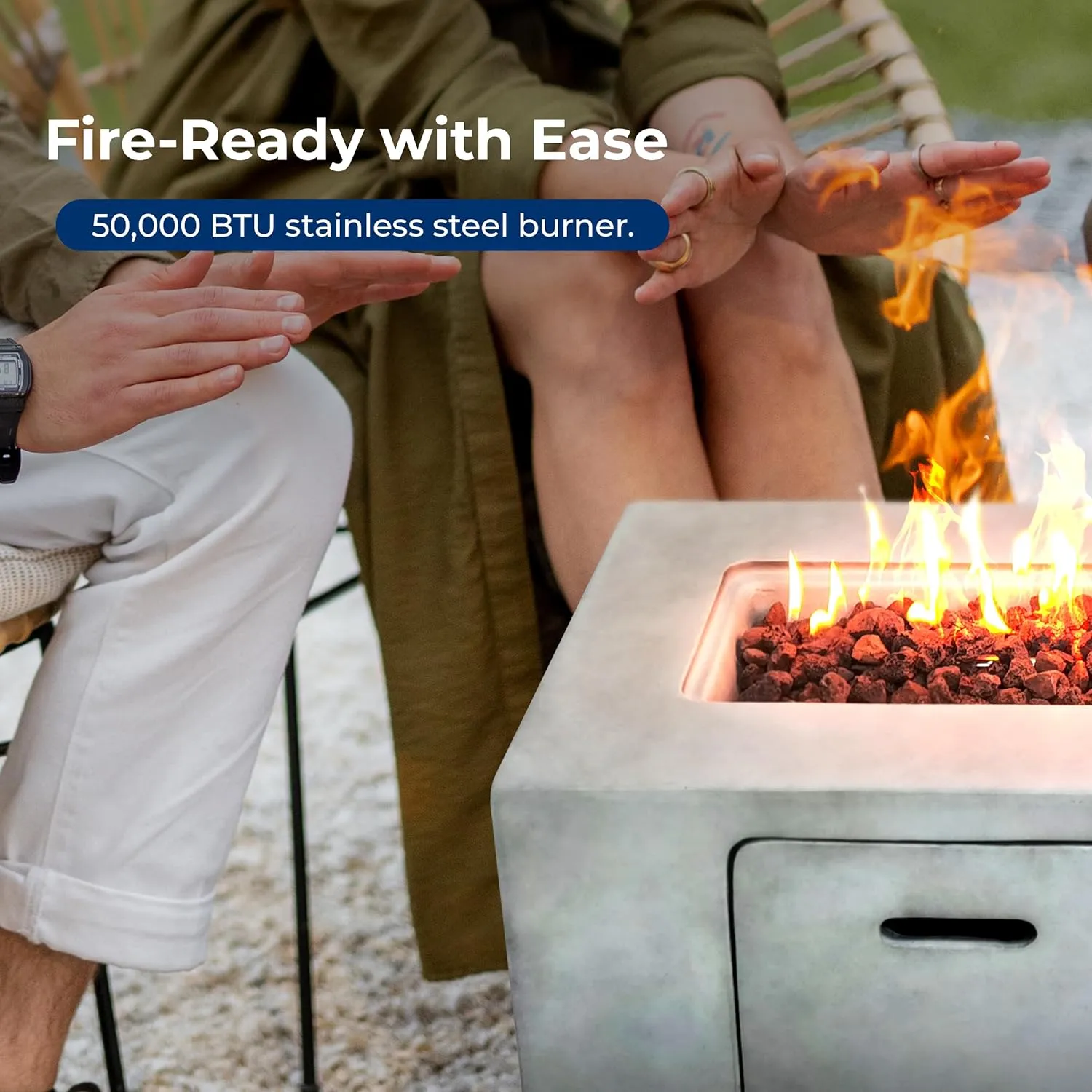 Serenelife Fire Pit Table - 50,000 BTU Propane Gas Fire Pit with Adjustable Flame & Stainless Steel Burner, Weather Resistant, Easy Propane Access, Perfect for Parties & BBQs with Elegant Lava Rock