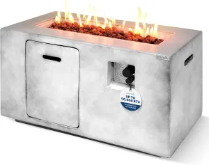 Serenelife Fire Pit Table - 50,000 BTU Propane Gas Fire Pit with Adjustable Flame & Stainless Steel Burner, Weather Resistant, Easy Propane Access, Perfect for Parties & BBQs with Elegant Lava Rock