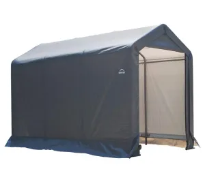 ShelterLogic 6' x 10' x 6' Shed-in-a-Box All Season Steel Metal Peak Roof Outdoor Storage Shed with Waterproof Cover and Heavy Duty Reusable Auger Anchors