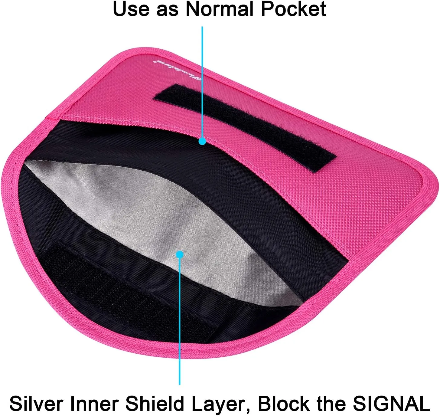 Signal Blocking Bag, 2 Pack RFID Faraday Bag Shield Pouch Cage Box Wallet Case for Cell Phone and Car Key FOB, Privacy Protection, Anti-Hacking - Black & Hot Pink