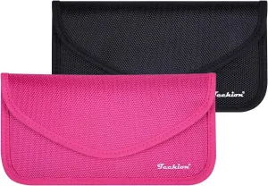 Signal Blocking Bag, 2 Pack RFID Faraday Bag Shield Pouch Cage Box Wallet Case for Cell Phone and Car Key FOB, Privacy Protection, Anti-Hacking - Black & Hot Pink