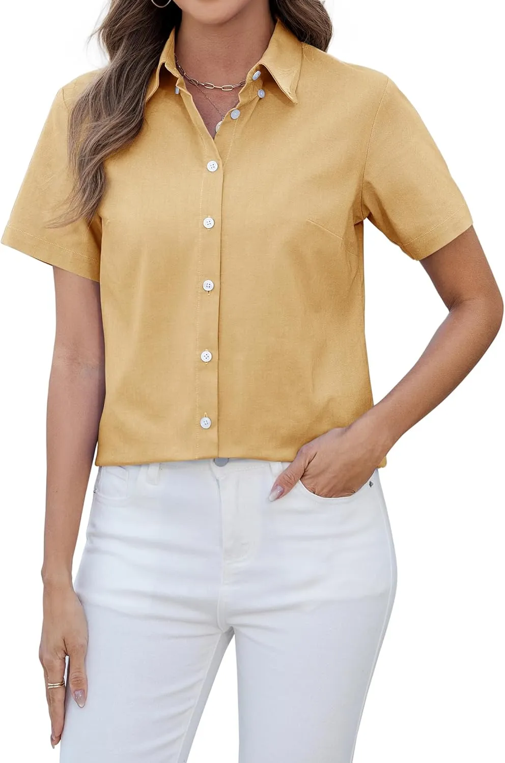 siliteelon Button Down Shirts Women Oxford Shirts Short Sleeve Cotton Wrinkle Free Dress Shirts Work Office Blouse
