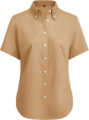 siliteelon Button Down Shirts Women Oxford Shirts Short Sleeve Cotton Wrinkle Free Dress Shirts Work Office Blouse