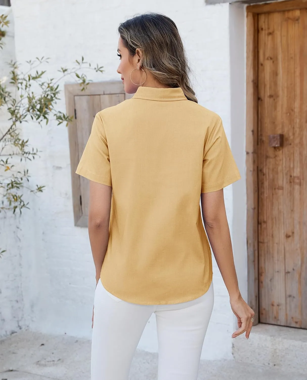siliteelon Button Down Shirts Women Oxford Shirts Short Sleeve Cotton Wrinkle Free Dress Shirts Work Office Blouse