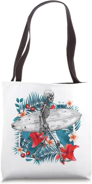Skeleton in surf and tropic, lifestyle, aloha, colorful, fun Tote Bag