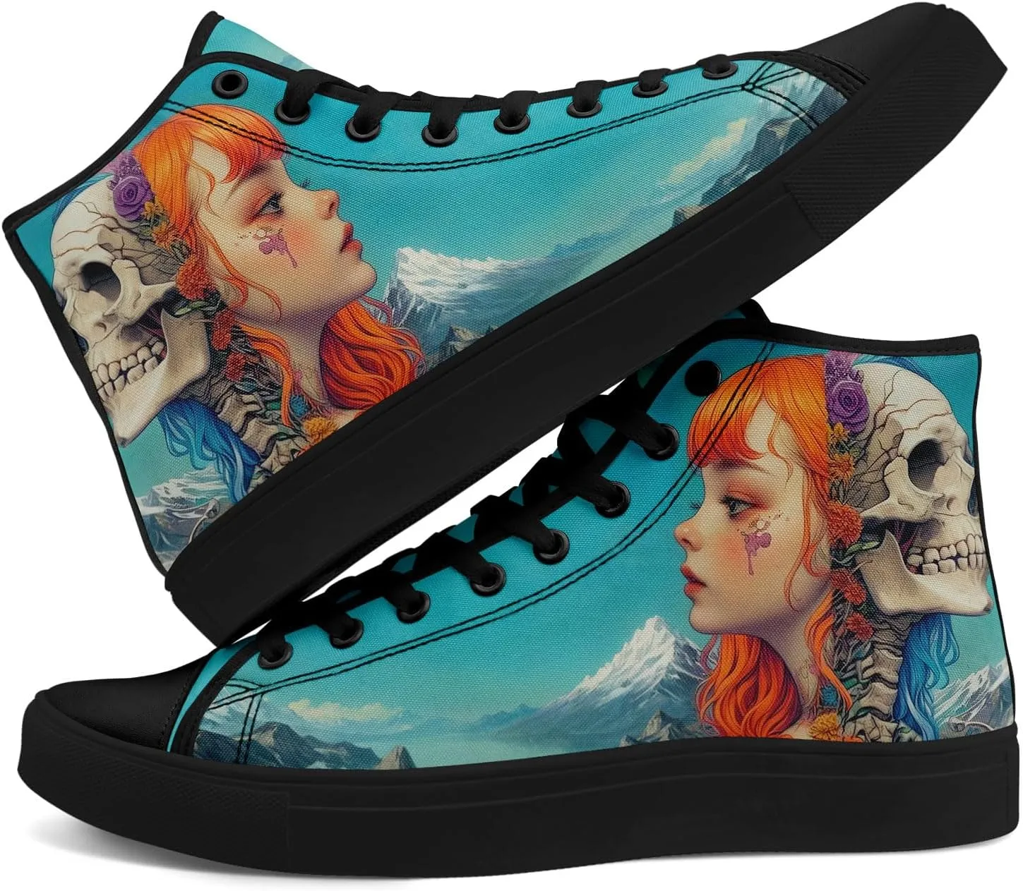 Skull High Top Canvas Sneakers Fashion Punk Rock Joker Print Shoes Casual Walking Shoes Streetwear