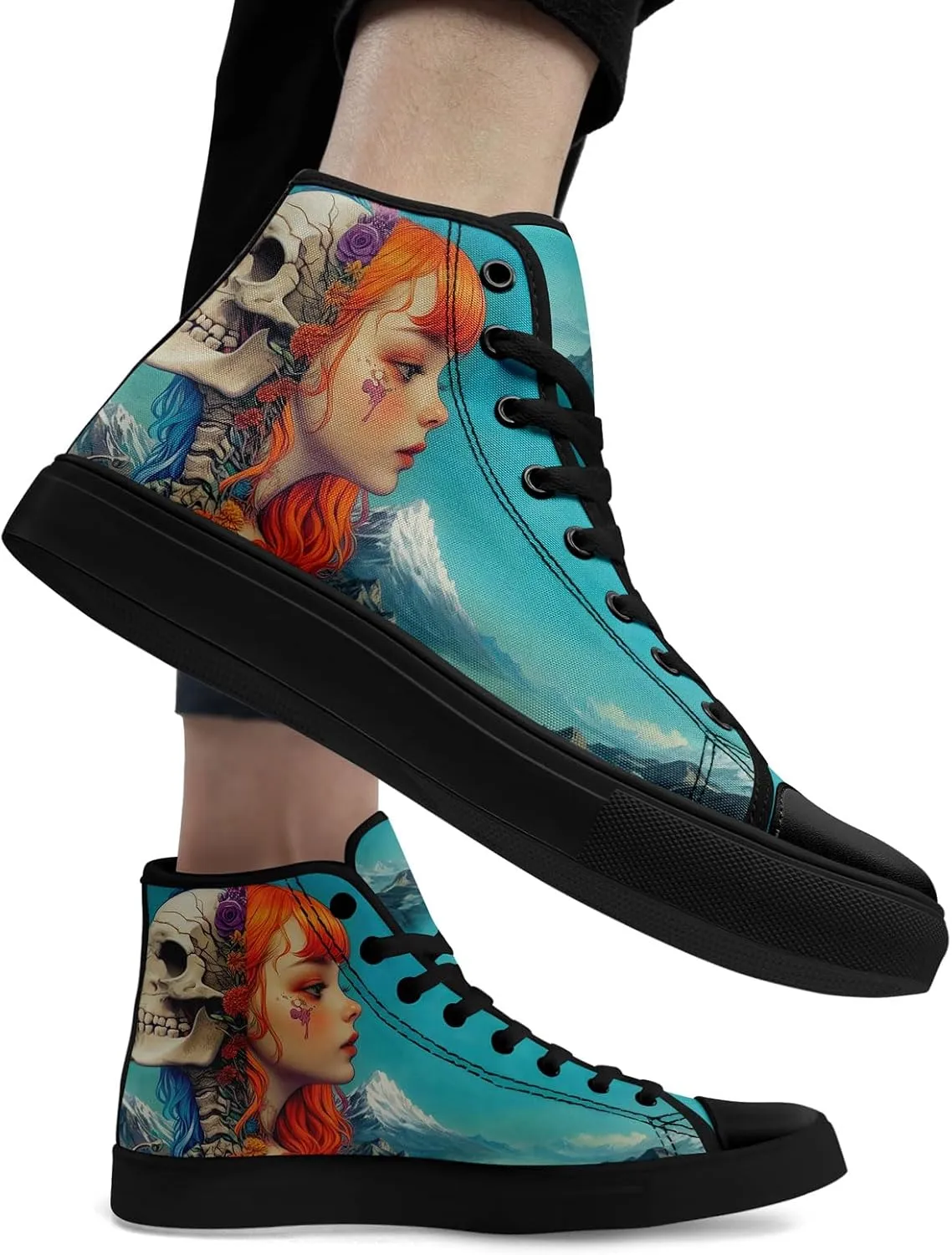 Skull High Top Canvas Sneakers Fashion Punk Rock Joker Print Shoes Casual Walking Shoes Streetwear
