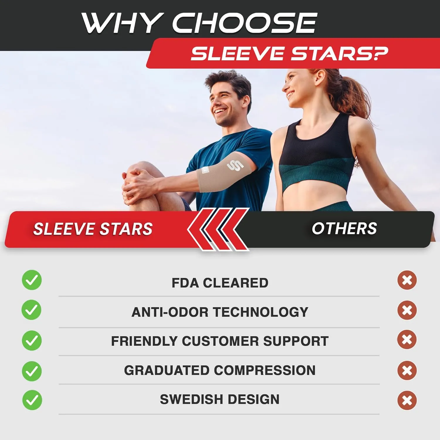 Sleeve Stars Elbow Sleeve for Pain Relief & Protection - Elbow Compression Sleeve for Women & Men - Supportive Elbow Brace for Tendonitis, Recovery & Ideal for Sports, Work