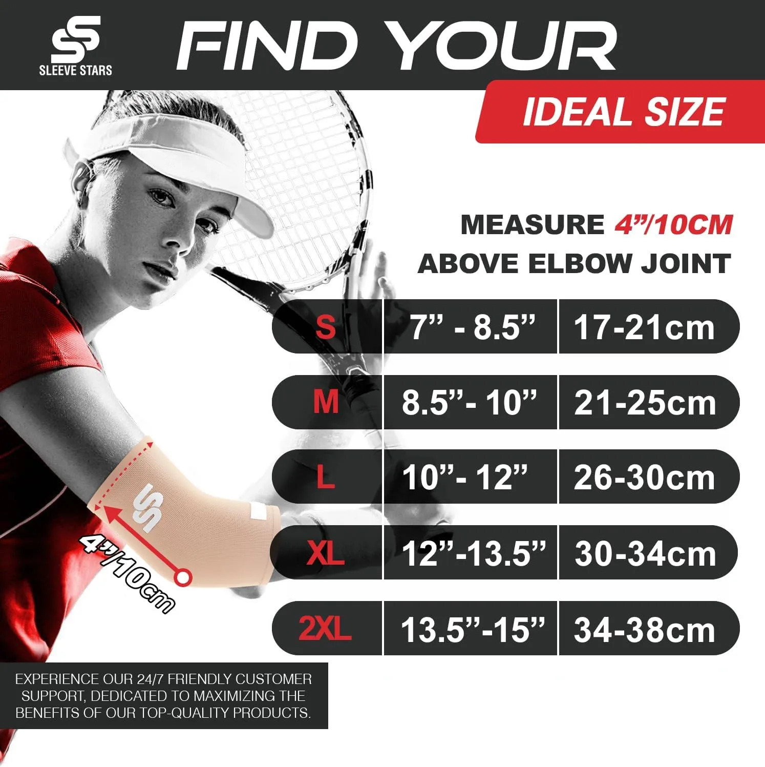 Sleeve Stars Elbow Sleeve for Pain Relief & Protection - Elbow Compression Sleeve for Women & Men - Supportive Elbow Brace for Tendonitis, Recovery & Ideal for Sports, Work