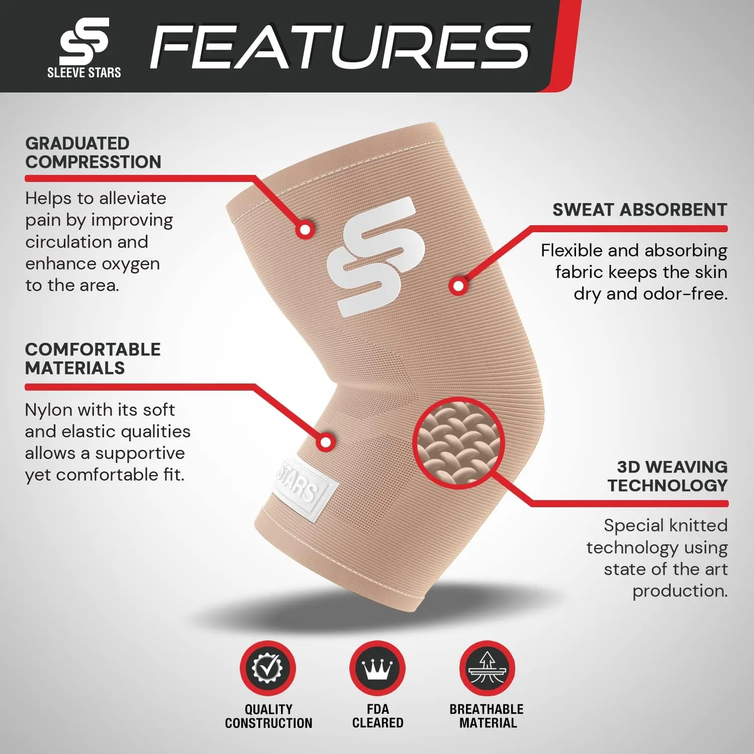 Sleeve Stars Elbow Sleeve for Pain Relief & Protection - Elbow Compression Sleeve for Women & Men - Supportive Elbow Brace for Tendonitis, Recovery & Ideal for Sports, Work