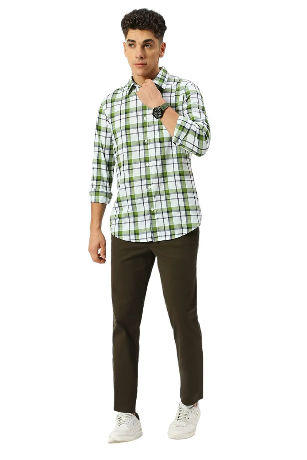 Slim Fit Cotton Oxford Checks Shirt