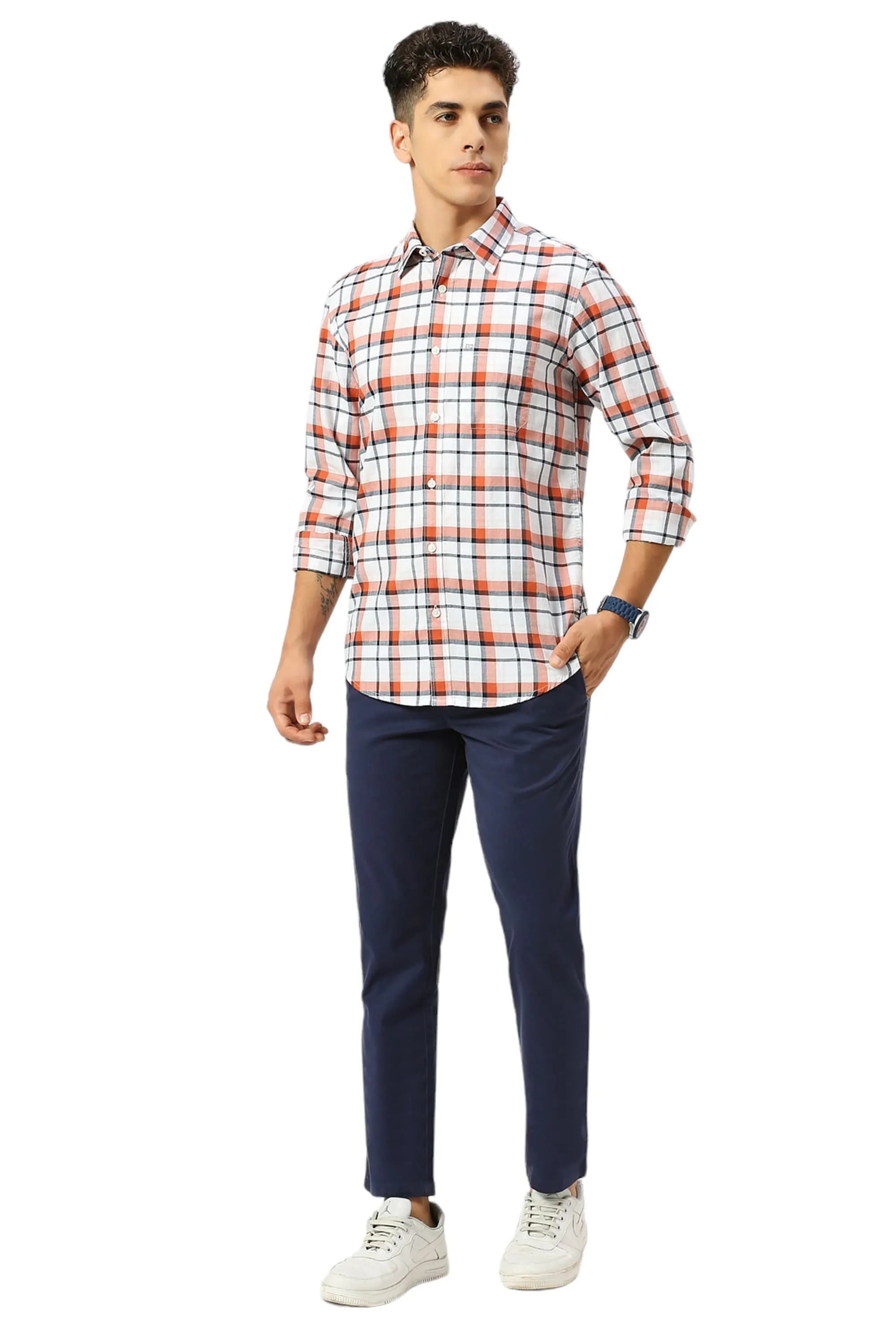 Slim Fit Cotton Oxford Checks Shirt