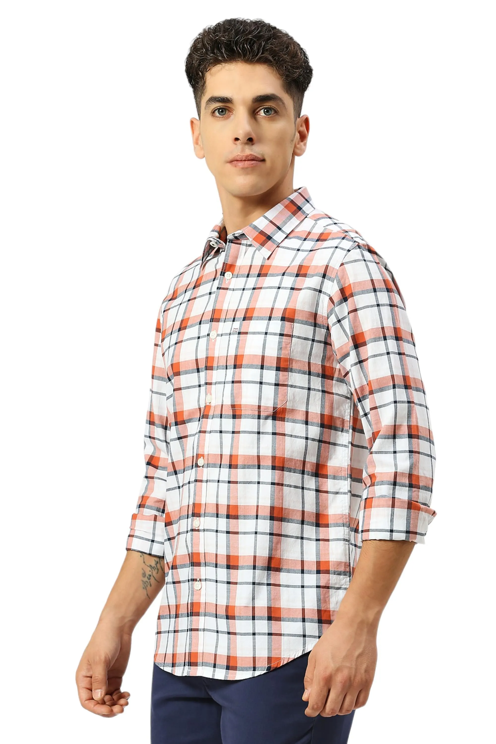 Slim Fit Cotton Oxford Checks Shirt