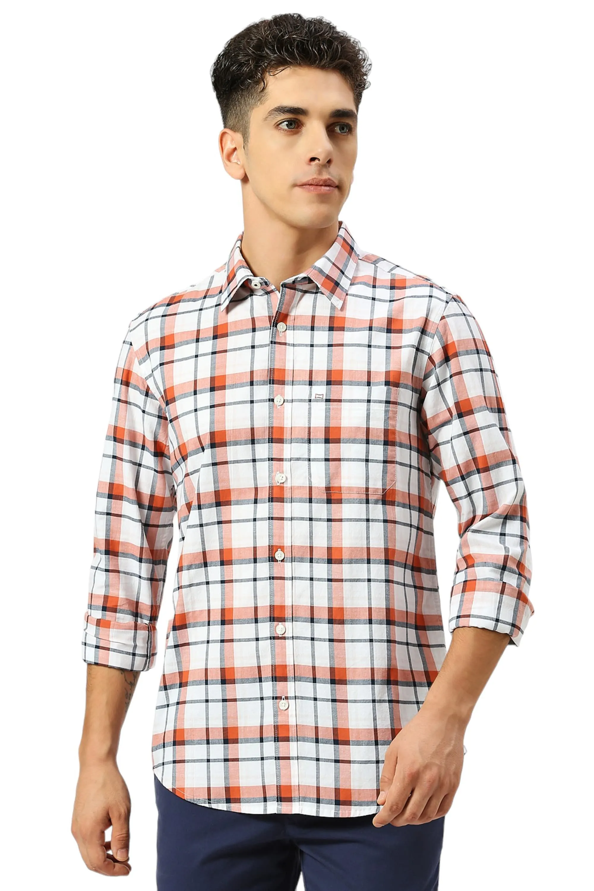 Slim Fit Cotton Oxford Checks Shirt