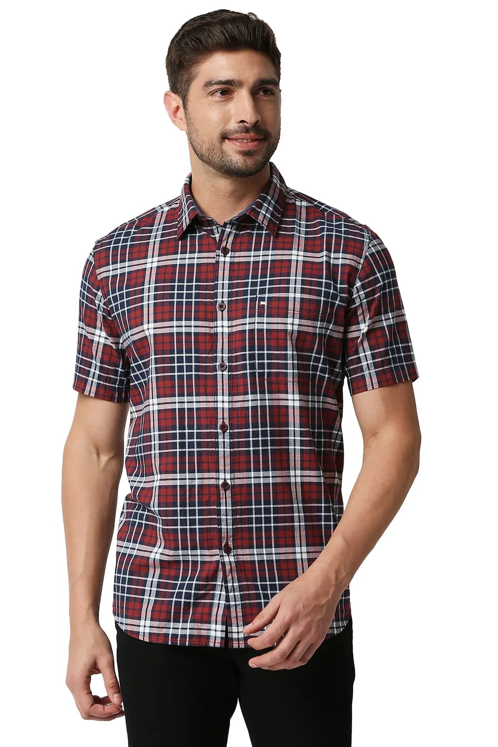 Slim Fit Oxford Checks Halfsleeves Shirt