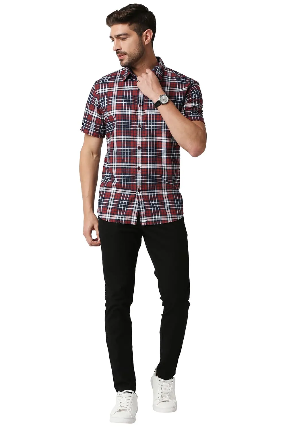 Slim Fit Oxford Checks Halfsleeves Shirt