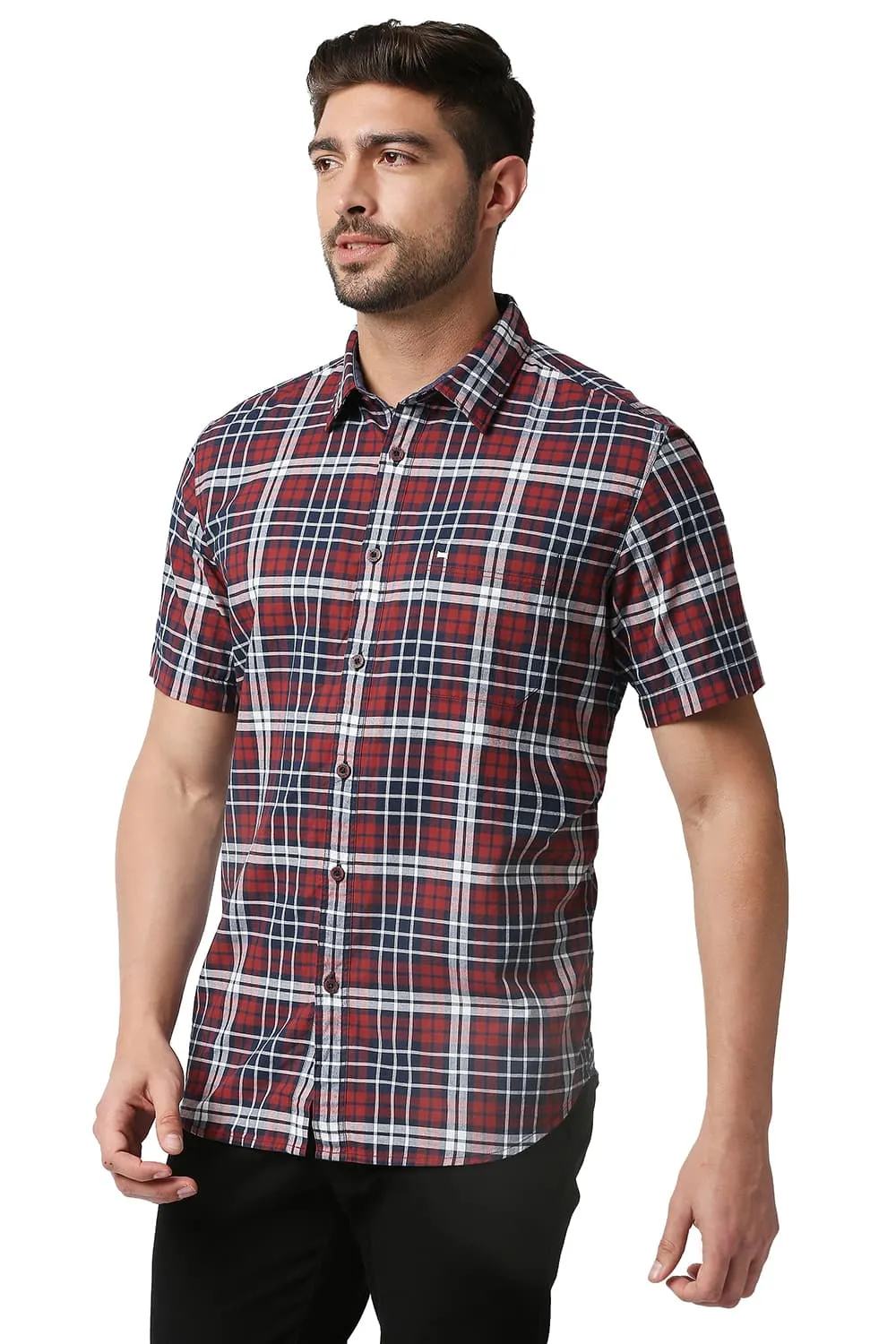 Slim Fit Oxford Checks Halfsleeves Shirt
