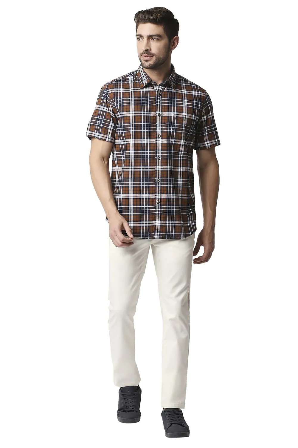 Slim Fit Oxford Checks Halfsleeves Shirt