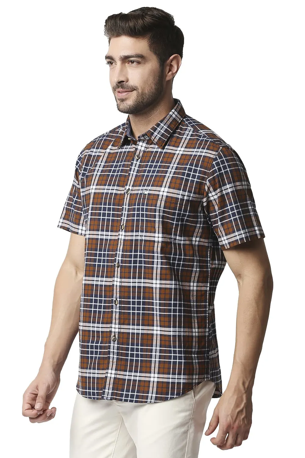 Slim Fit Oxford Checks Halfsleeves Shirt