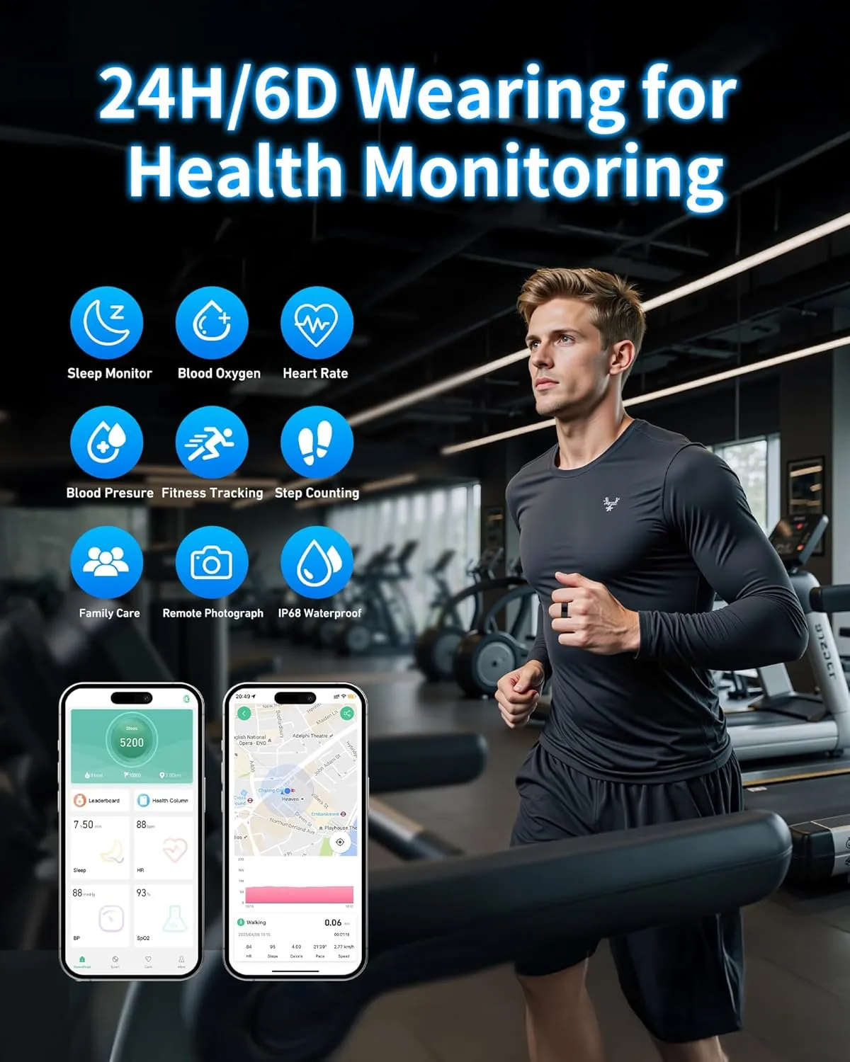 Smart Rings for Women Men, Smart Ring Tracker with Blood Oxygen/Blood Pressure/Heart Rate/Sleep Monitor/Step Counter/Gesture Control/IP68 Waterproof Fitness Tracker, Stainless Steel