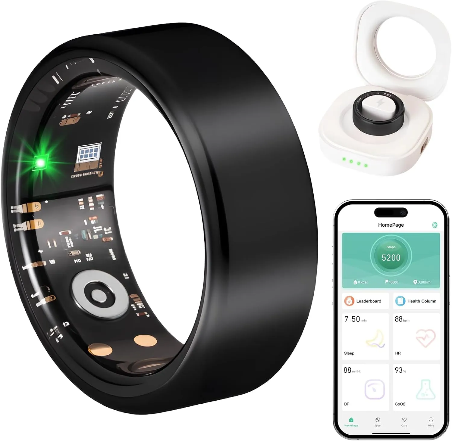 Smart Rings for Women Men, Smart Ring Tracker with Blood Oxygen/Blood Pressure/Heart Rate/Sleep Monitor/Step Counter/Gesture Control/IP68 Waterproof Fitness Tracker, Stainless Steel