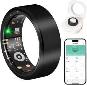 Smart Rings for Women Men, Smart Ring Tracker with Blood Oxygen/Blood Pressure/Heart Rate/Sleep Monitor/Step Counter/Gesture Control/IP68 Waterproof Fitness Tracker, Stainless Steel