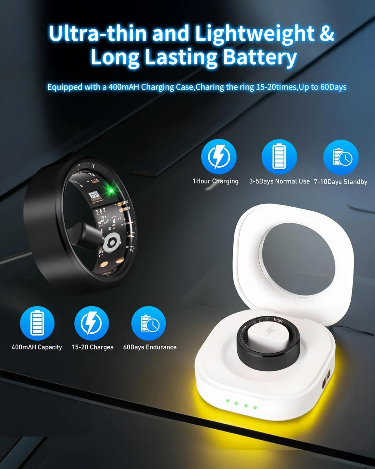 Smart Rings for Women Men, Smart Ring Tracker with Blood Oxygen/Blood Pressure/Heart Rate/Sleep Monitor/Step Counter/Gesture Control/IP68 Waterproof Fitness Tracker, Stainless Steel