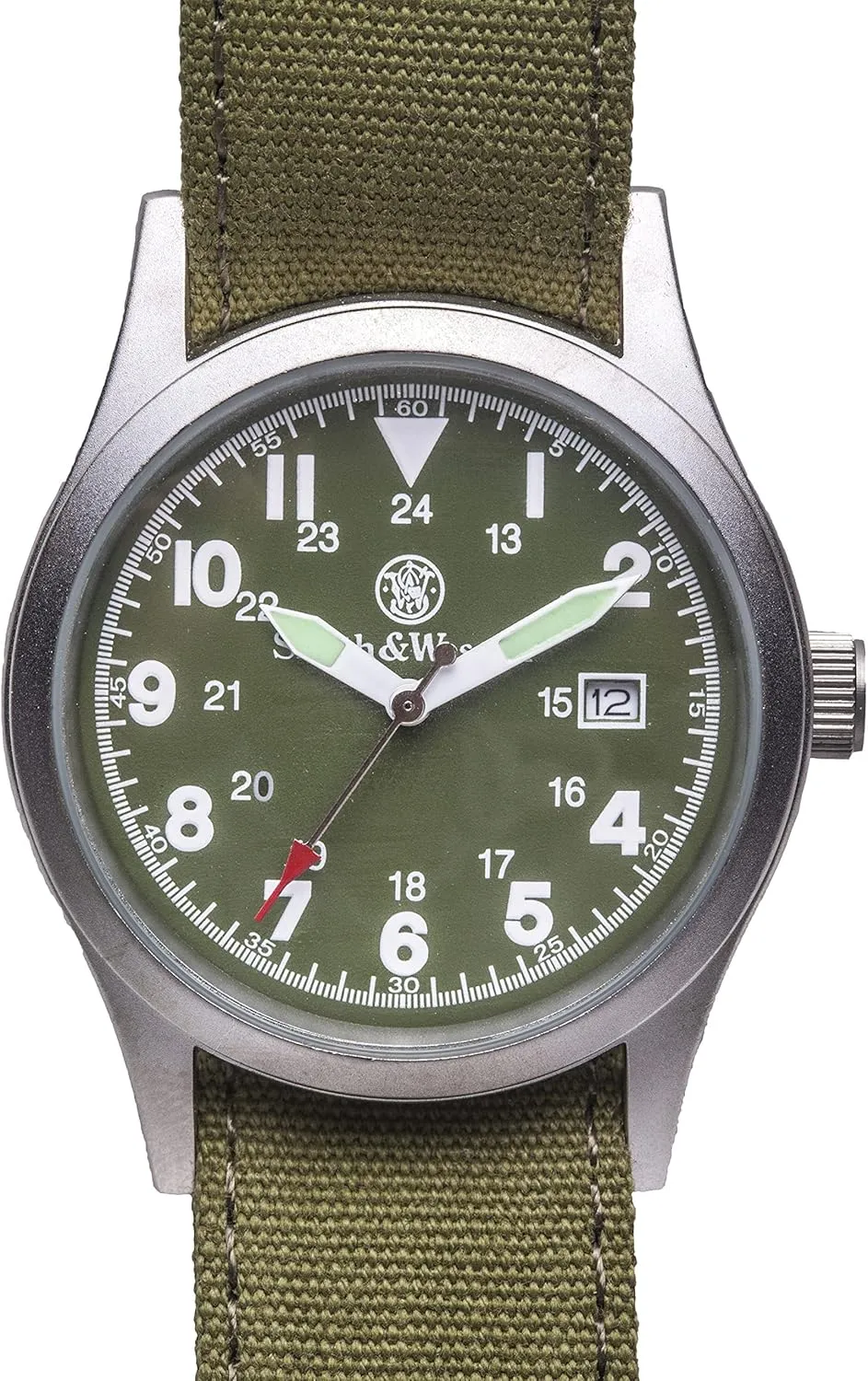 Smith & Wesson Men's Military Watch, 3 Interchangeable Canvas Straps, 3 ATM Water Resistant, Date Display, Scratch Resistant Glass, Suitable for Outdoor Activities, 40 mm Swimming Watch, Black