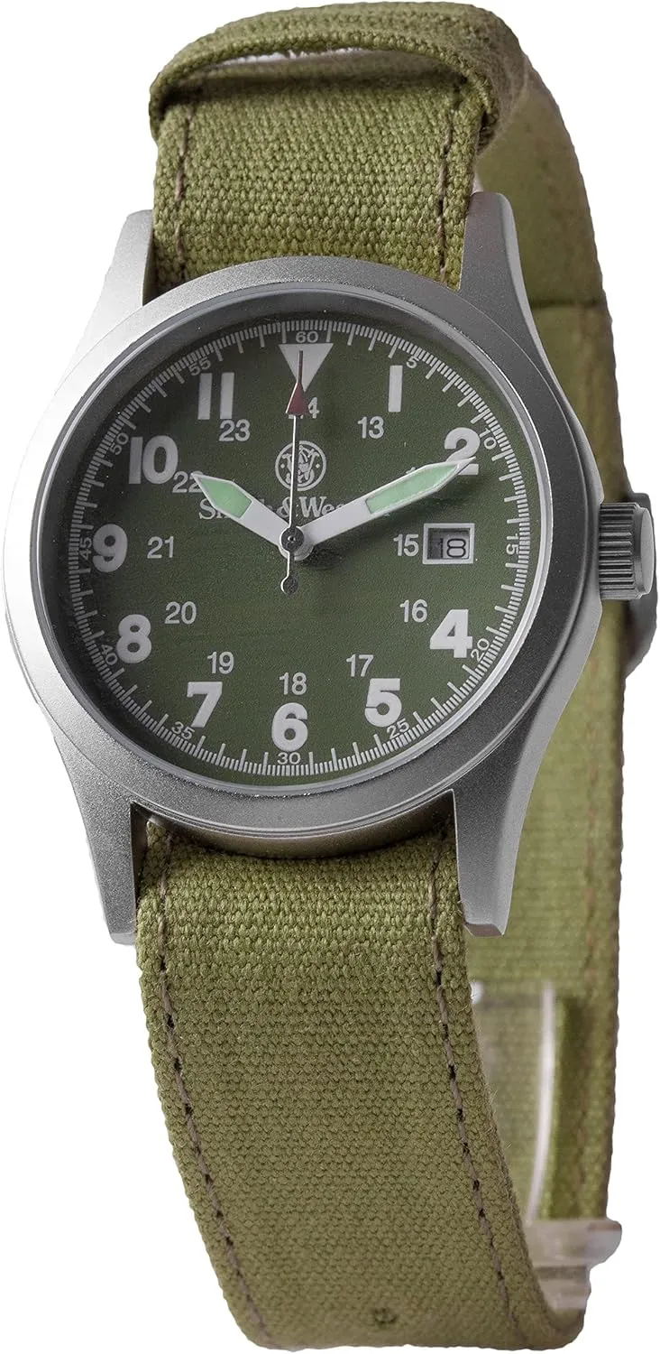 Smith & Wesson Men's Military Watch, 3 Interchangeable Canvas Straps, 3 ATM Water Resistant, Date Display, Scratch Resistant Glass, Suitable for Outdoor Activities, 40 mm Swimming Watch, Black