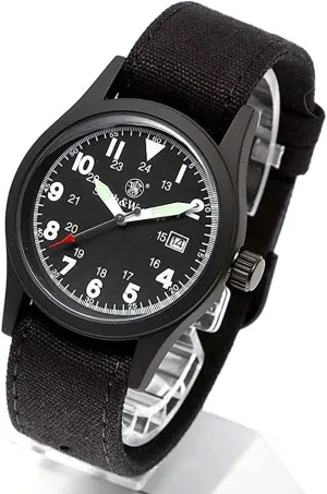 Smith & Wesson Men's Military Watch, 3 Interchangeable Canvas Straps, 3 ATM Water Resistant, Date Display, Scratch Resistant Glass, Suitable for Outdoor Activities, 40 mm Swimming Watch, Black