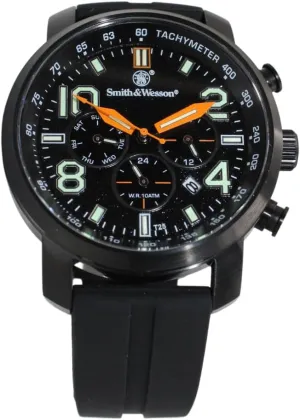 Smith & Wesson Men's Watch, Tough Military Watch, Swiss Tritium H3 Chronograph Gold w/Silicone Strap, 10ATM Black Dial, Stainless Steel Caseback, Diver Watch, Metal and Leather Straps, 45mm