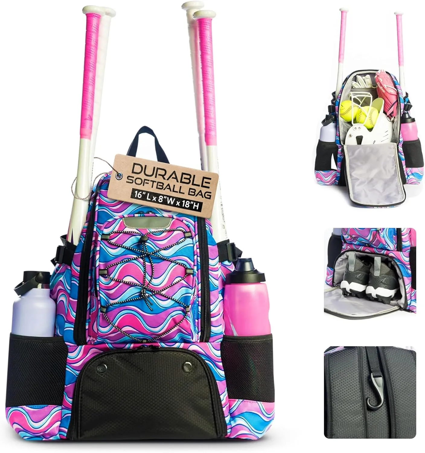 Softball bag with Separate Cleat Compartment - Durable Baseball Equipment Bag with Fence Hook - Trendy Softball Backpack - Softball and Baseball Bat Bag - Adult Softball and Baseball Bag