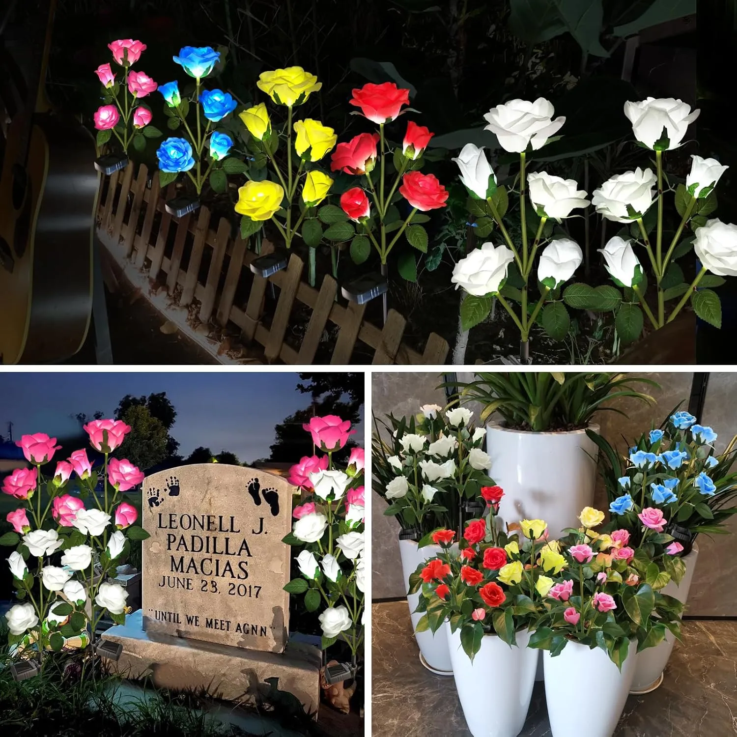 Solar Garden Lights, Solar Outdoor Lights with More Realistic 10 Rose Waterproof Solar Powered Flowers Lights for Outside Patio Yard Pathway Decorations, 2 Pack White