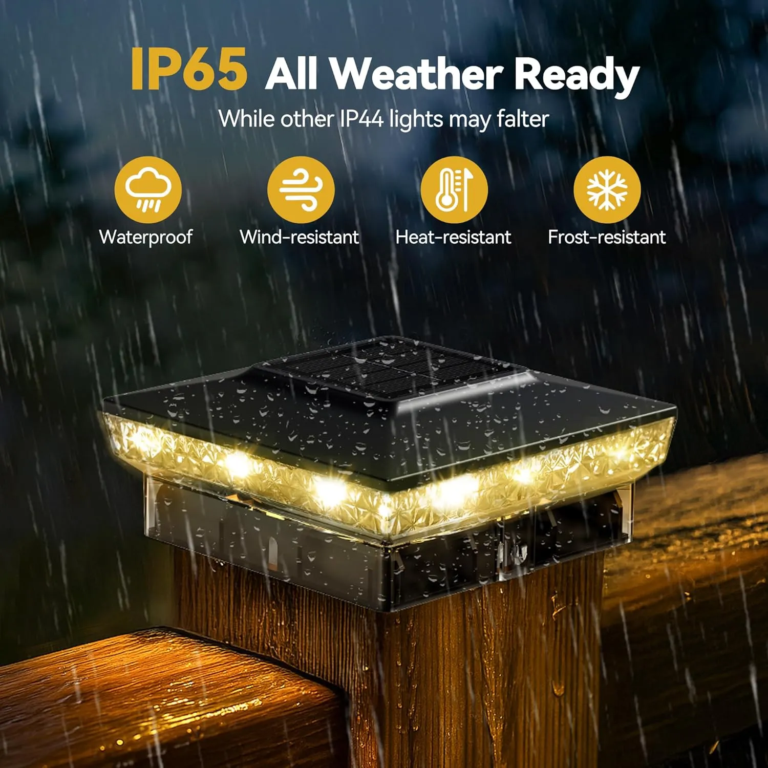 Solar Post Cap Lights, 12-Pack Upgraded Outdoor Deck Fence Post Solar Lights for 4x4 5x5 Wood/Vinyl Posts, IP65 Waterproof, 10-12 Hours Warm/Cool White Glow for Garden/Patio/Porch - Black