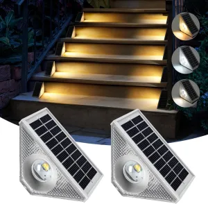 Solar Step Lights for Outside 2 Pack, Solar Stair Lights Outdoor Waterproof IP67, 3 Color Triangle Step Lights Outdoor for Garden Stair Front Porch Deck Patio