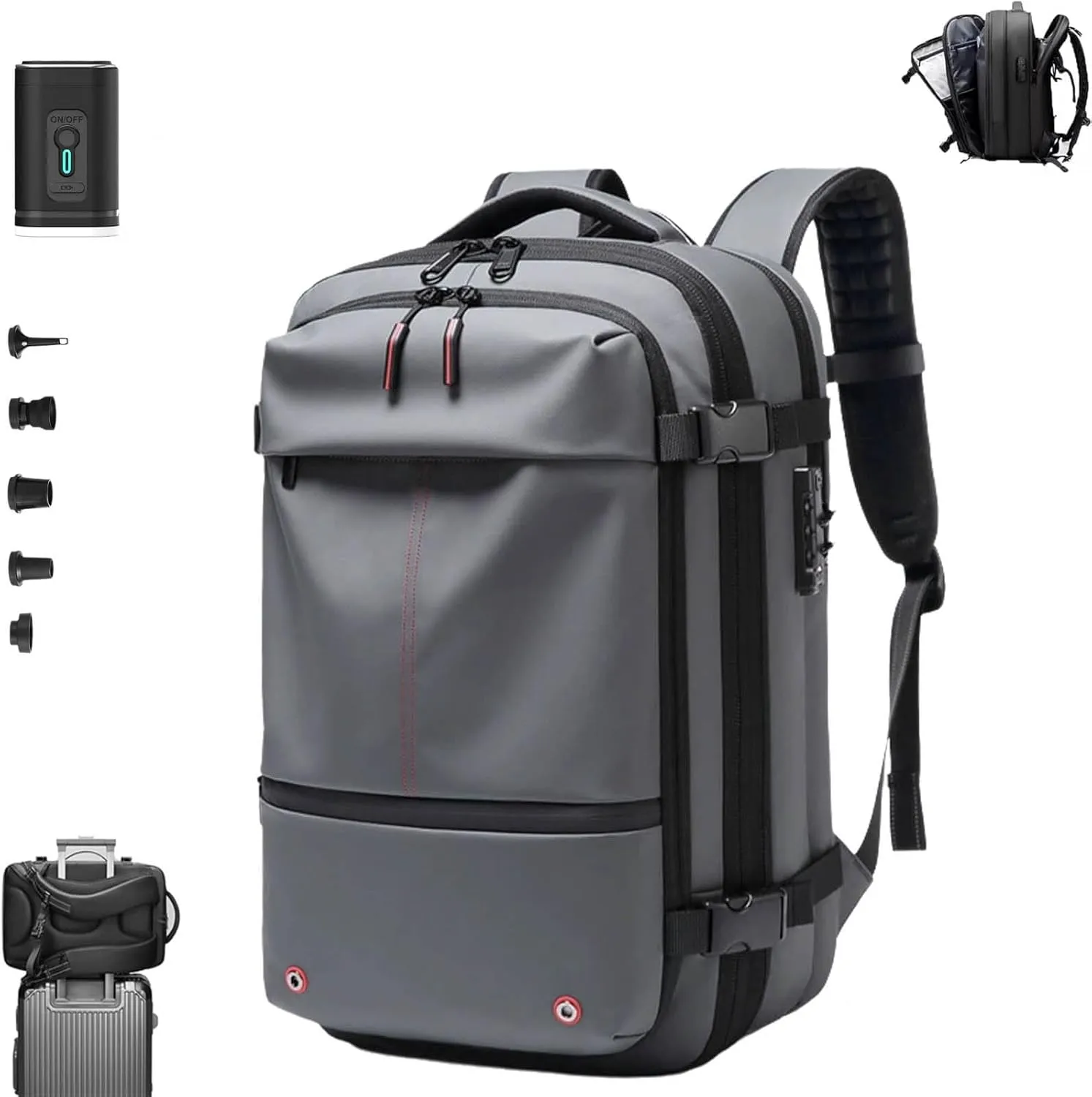 Spacevac Backpack, Vacpack Backpack with Vacuum, 60L Expandable Easy Vac Travel Bag with Pump, Waterproof & Anti-Theft (Gray, With vacuum pump)