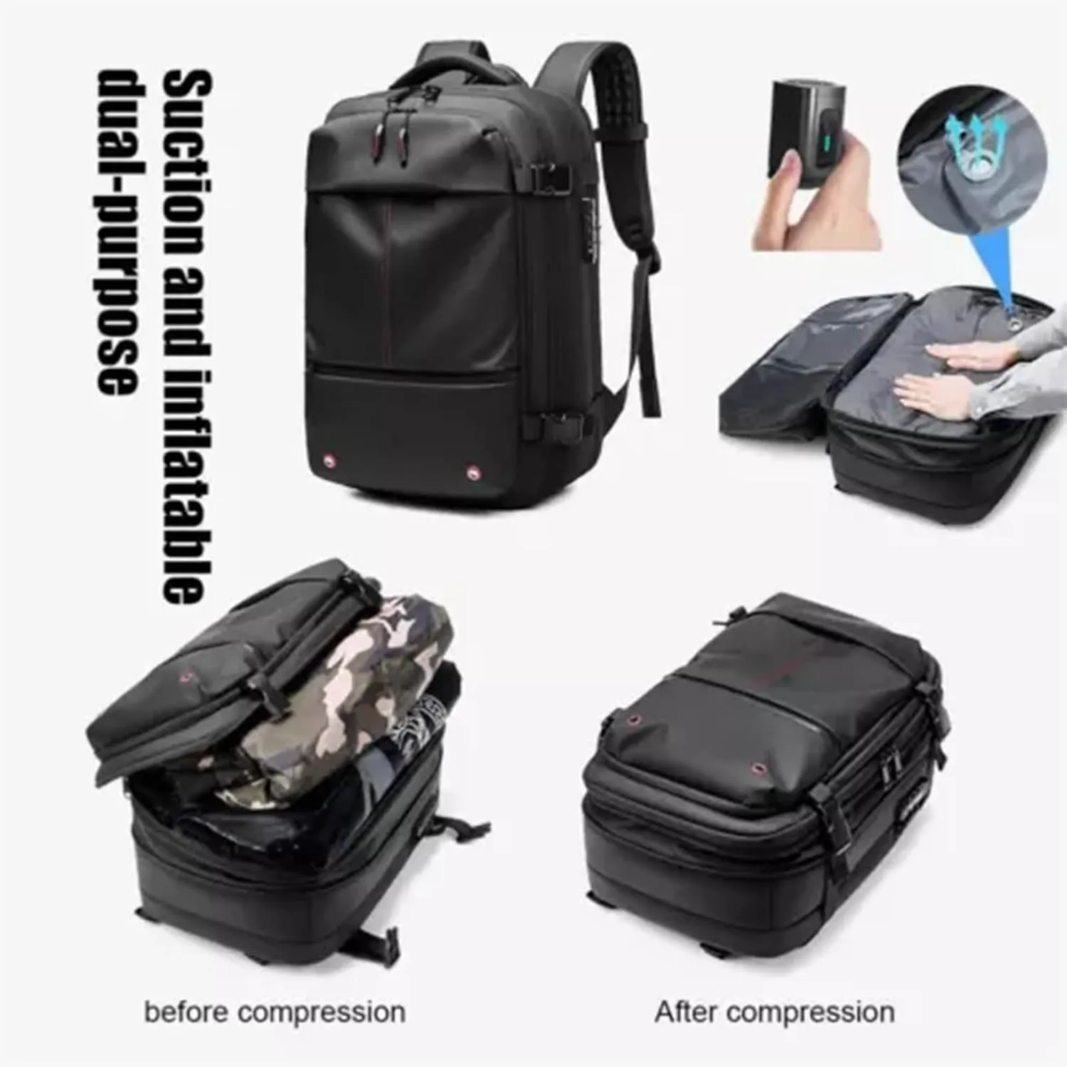 Spacevac Backpack, Vacpack Backpack with Vacuum, 60L Expandable Easy Vac Travel Bag with Pump, Waterproof & Anti-Theft (Gray, With vacuum pump)