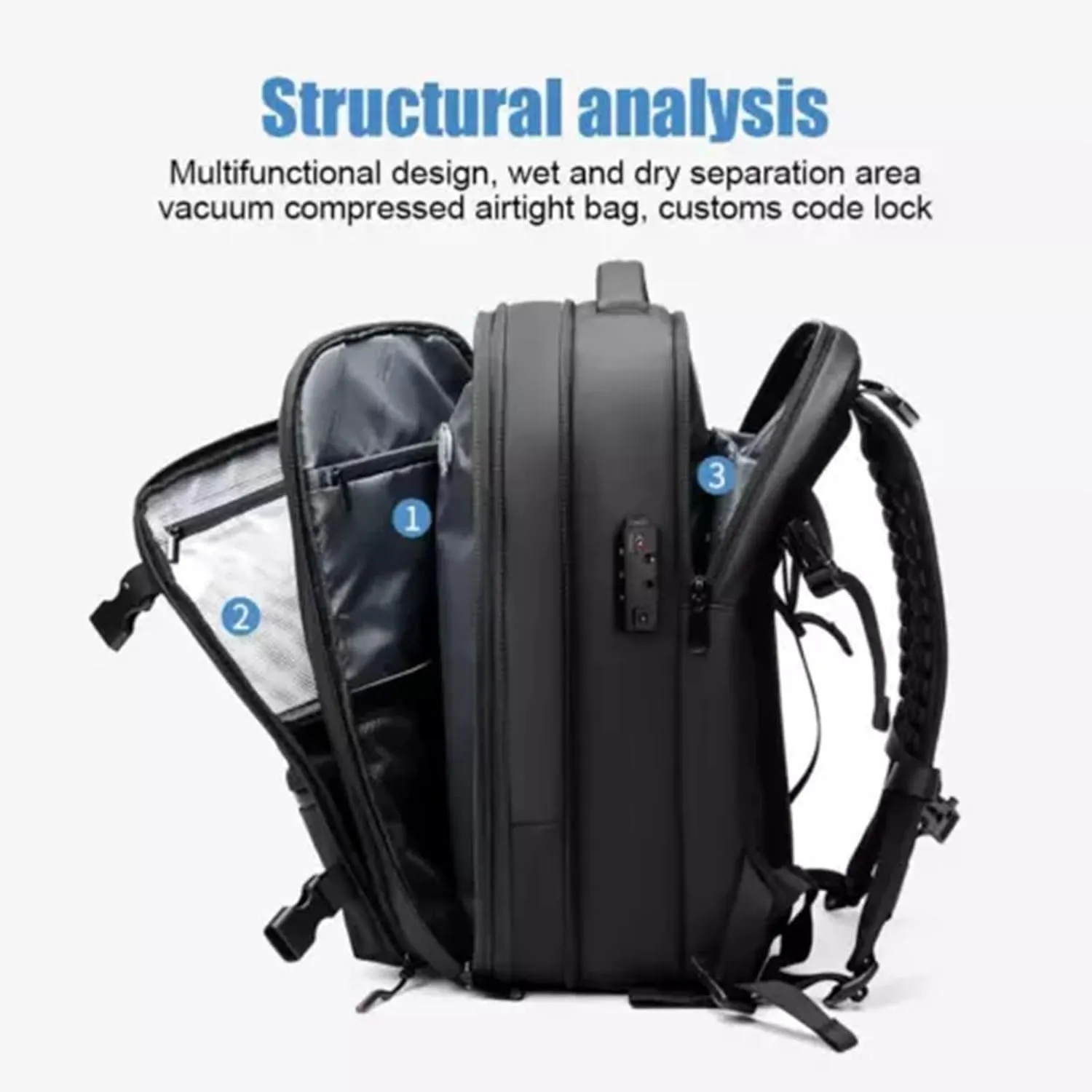 Spacevac Backpack, Vacpack Backpack with Vacuum, 60L Expandable Easy Vac Travel Bag with Pump, Waterproof & Anti-Theft (Gray, With vacuum pump)