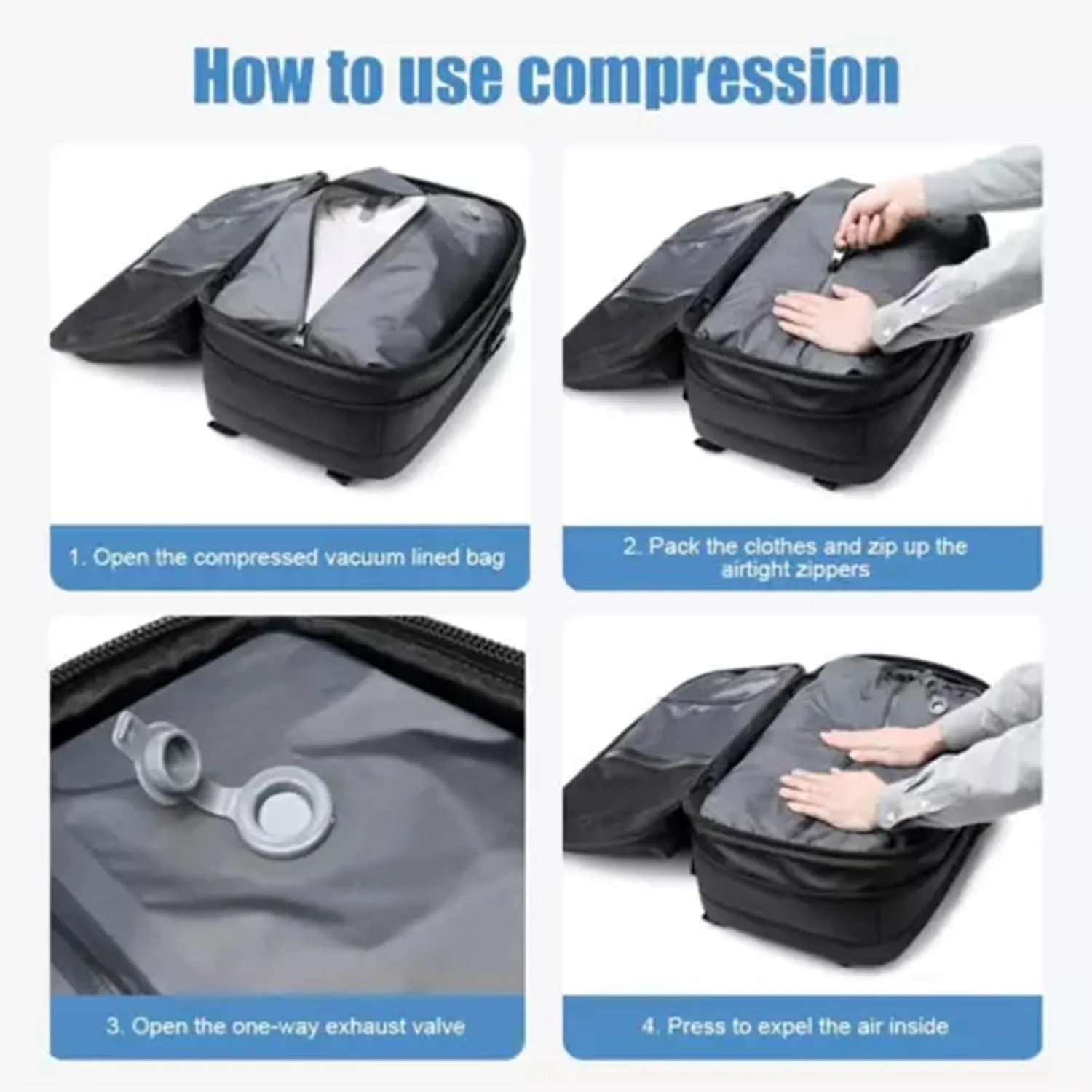 Spacevac Backpack, Vacpack Backpack with Vacuum, 60L Expandable Easy Vac Travel Bag with Pump, Waterproof & Anti-Theft (Gray, With vacuum pump)