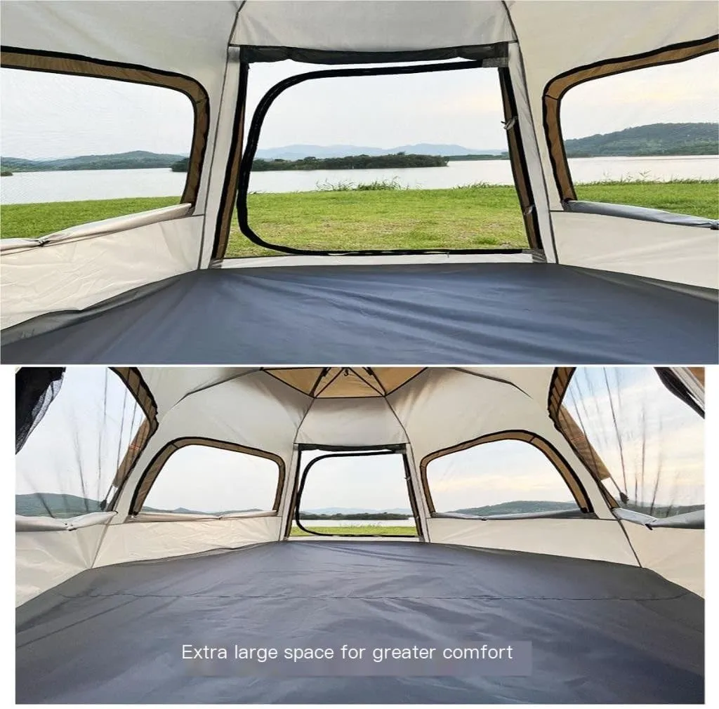 Spacious and Lightweight Fully Automatic Quick-Open Camping Tent, Rain-Proof and Mosquito-Proof Hexagonal Tent with Four-Sided Mesh Tent Outdoor Tent