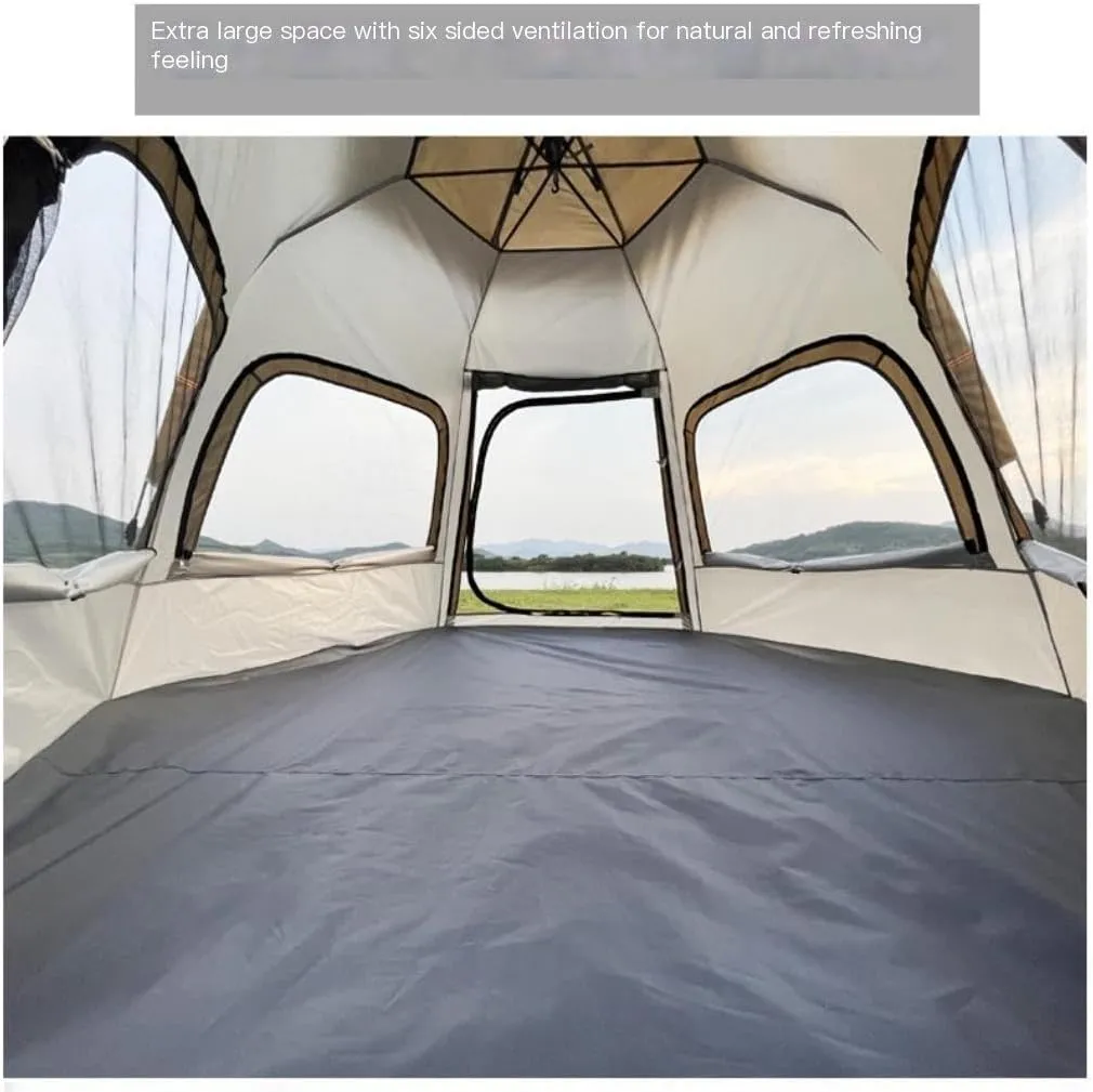 Spacious and Lightweight Fully Automatic Quick-Open Camping Tent, Rain-Proof and Mosquito-Proof Hexagonal Tent with Four-Sided Mesh Tent Outdoor Tent