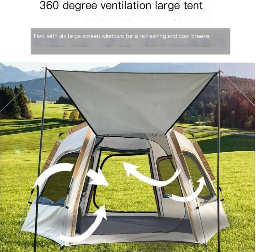 Spacious and Lightweight Fully Automatic Quick-Open Camping Tent, Rain-Proof and Mosquito-Proof Hexagonal Tent with Four-Sided Mesh Tent Outdoor Tent