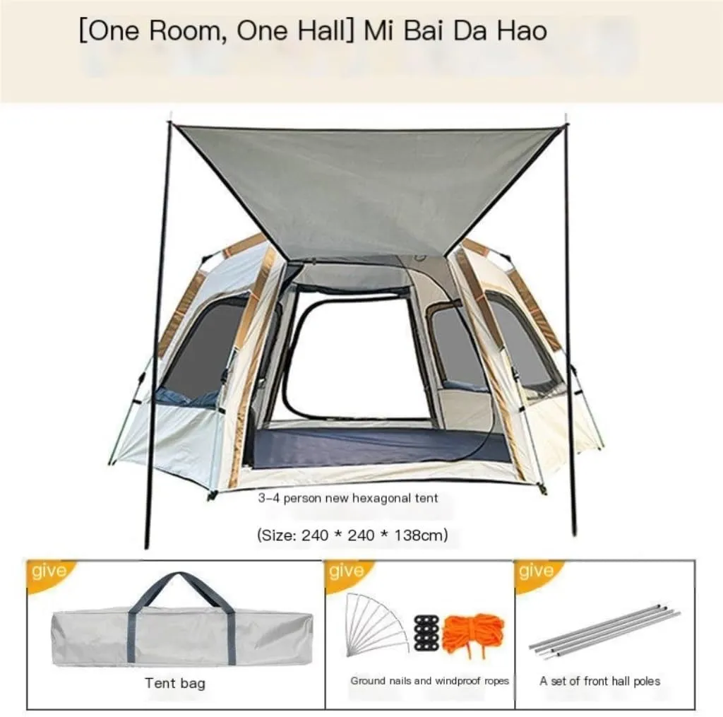 Spacious and Lightweight Fully Automatic Quick-Open Camping Tent, Rain-Proof and Mosquito-Proof Hexagonal Tent with Four-Sided Mesh Tent Outdoor Tent