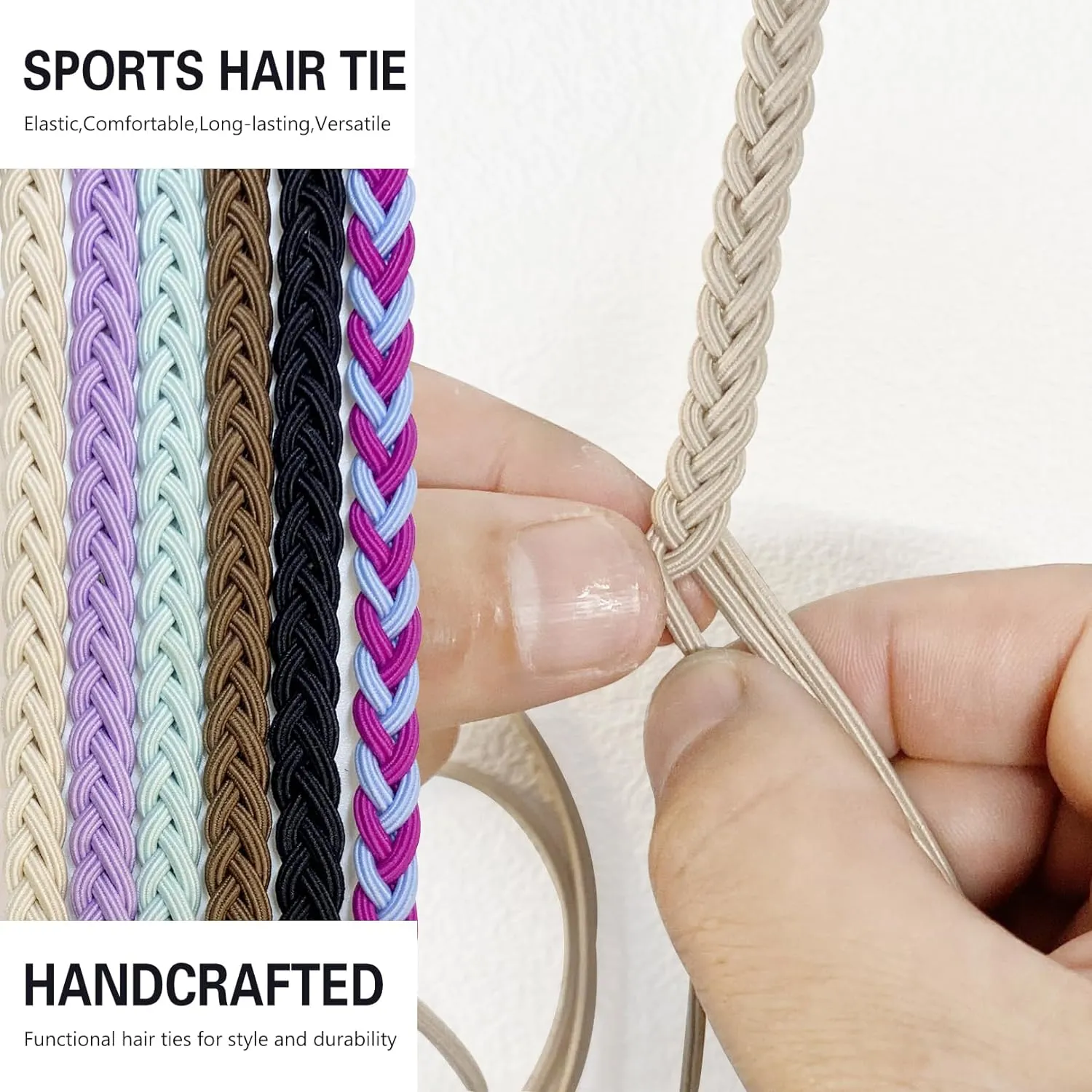 Spiral Hair Tie Sprots Ponytail Holders, 3 Packs 16" Elastic Braided Hair Ties No Damage, Pony Tail Wrap for Long Hair for Gym, Swimming, Diving Black Blonde Brown